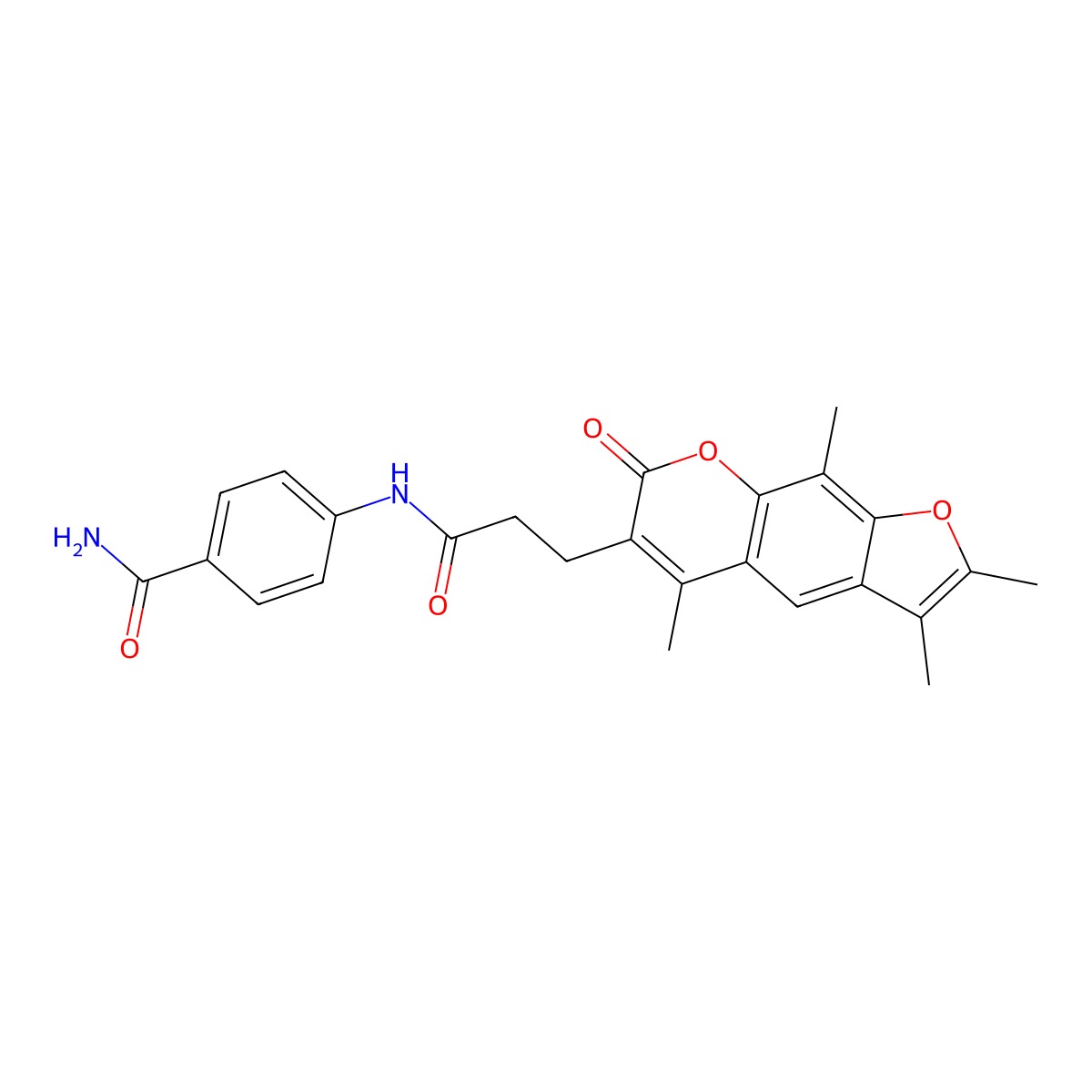 4-{[3-(2,3,5,9-tetramethyl-7-oxo-7H-furo[3,2-g]chromen-6-yl)propanoyl]amino}benzamide molecular structure, CAS 1574481-17-6
