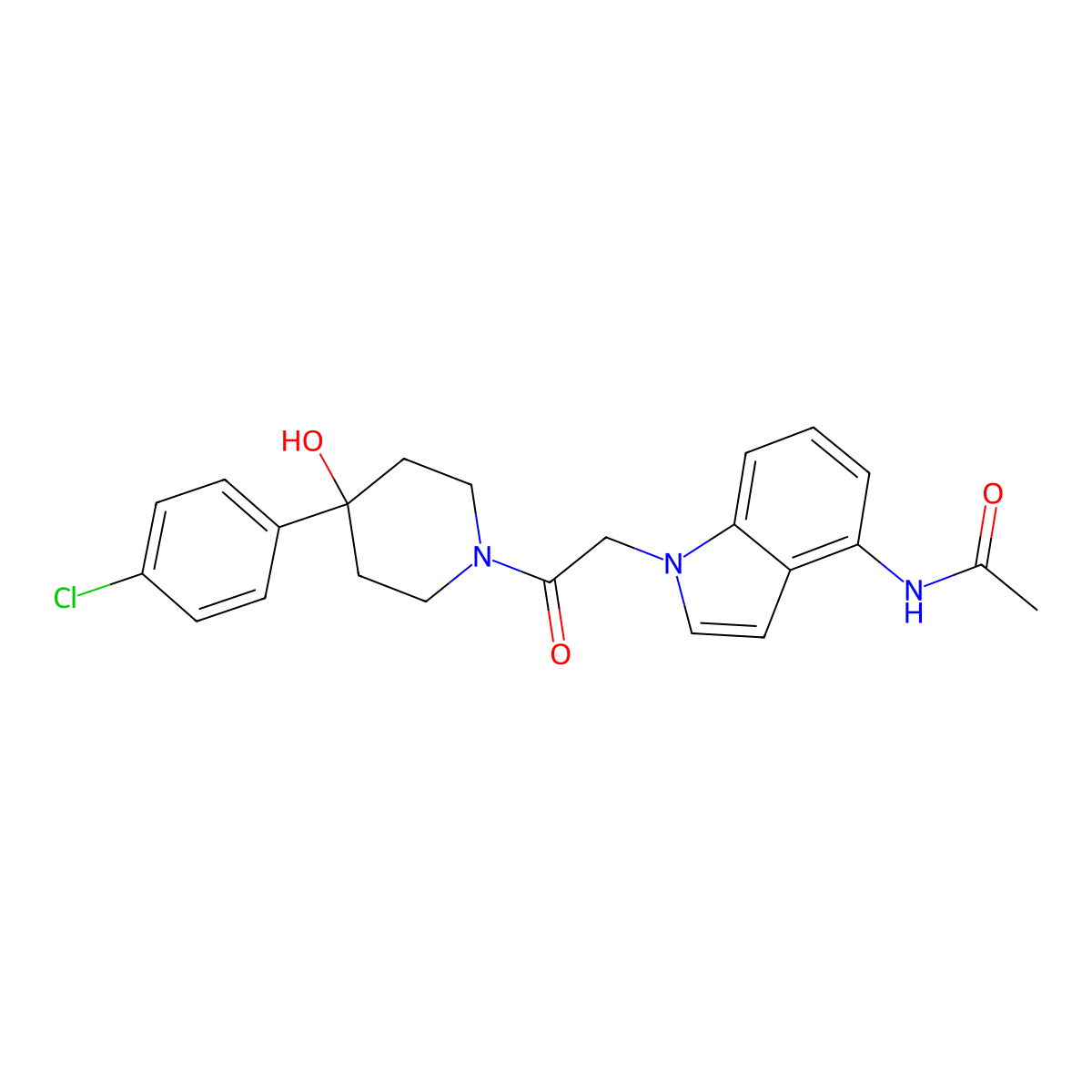 N-(1-{2-[4-(4-chlorophenyl)-4-hydroxypiperidino]-2-oxoethyl}-1H-indol-4-yl)acetamide molecular structure, CAS 1574481-80-3