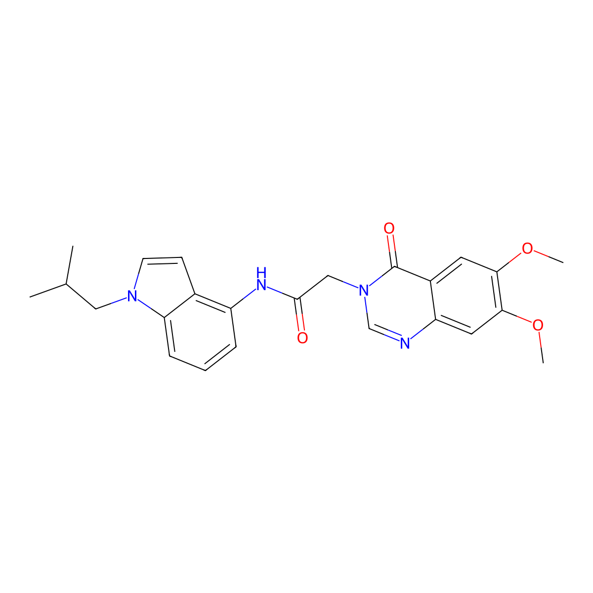2-(6,7-dimethoxy-4-oxoquinazolin-3(4H)-yl)-N-[1-(2-methylpropyl)-1H-indol-4-yl]acetamide molecular structure, CAS 1574482-18-0