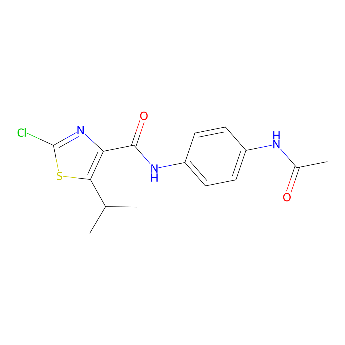 N-[4-(acetylamino)phenyl]-2-chloro-5-(propan-2-yl)-1,3-thiazole-4-carboxamide molecular structure, CAS 1574482-45-3