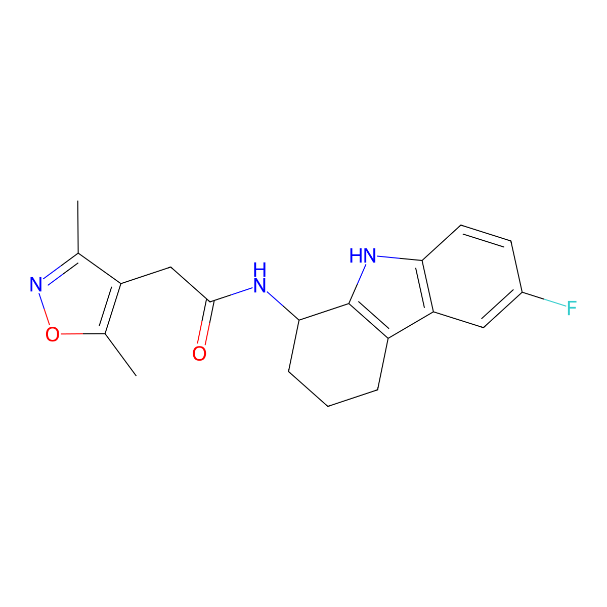 2-(3,5-dimethyl-4-isoxazolyl)-N-(6-fluoro-2,3,4,9-tetrahydro-1H-carbazol-1-yl)acetamide molecular structure, CAS 1574482-54-4