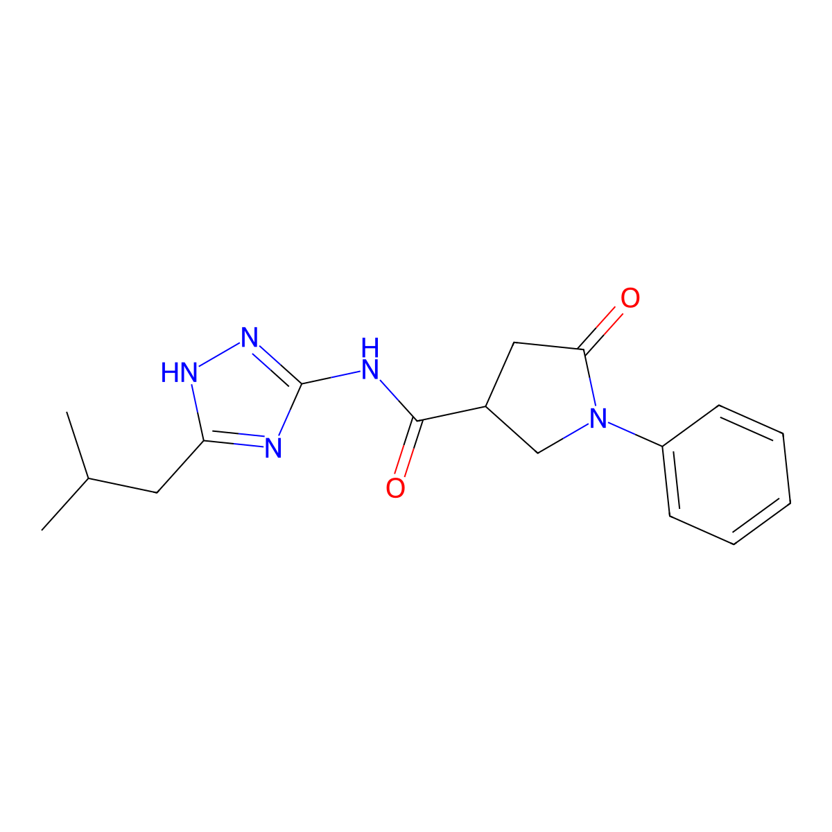 N-[3-(2-methylpropyl)-1H-1,2,4-triazol-5-yl]-5-oxo-1-phenylpyrrolidine-3-carboxamide molecular structure, CAS 1574482-66-8