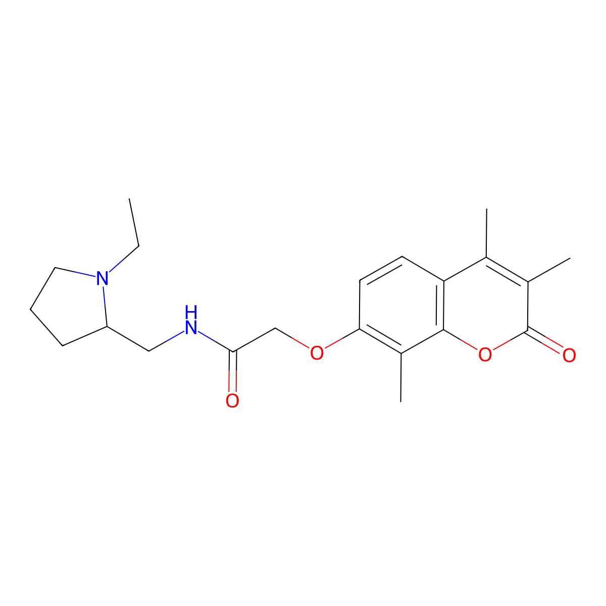 N-[(1-ethylpyrrolidin-2-yl)methyl]-2-[(3,4,8-trimethyl-2-oxo-2H-chromen-7-yl)oxy]acetamide molecular structure, CAS 1574482-69-1