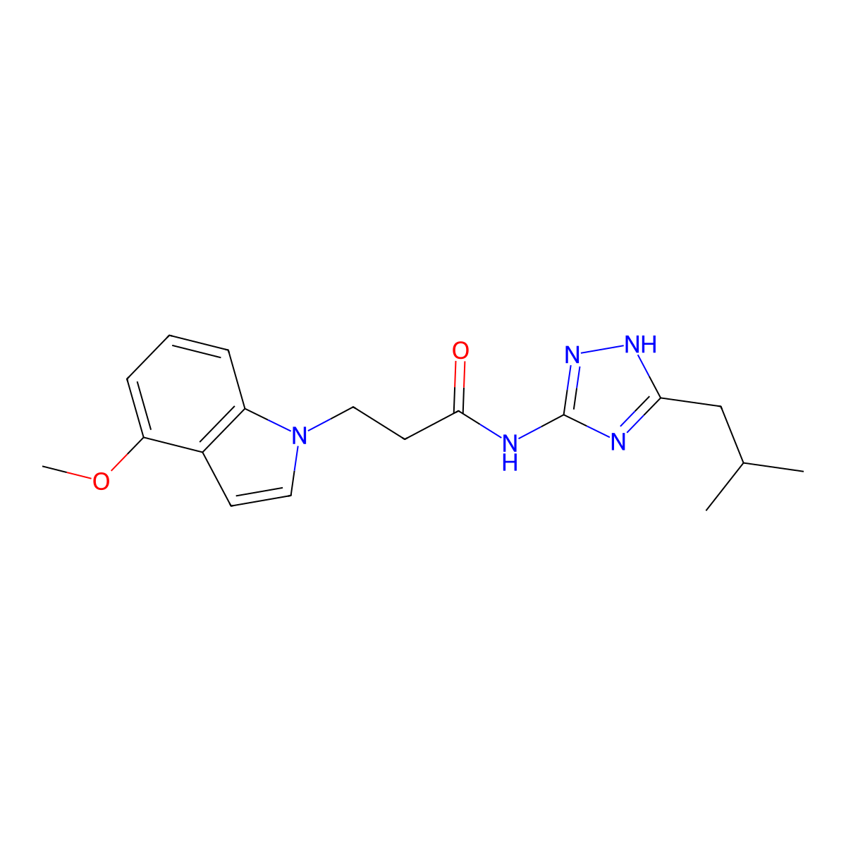3-(4-methoxy-1H-indol-1-yl)-N-[3-(2-methylpropyl)-1H-1,2,4-triazol-5-yl]propanamide molecular structure, CAS 1574482-82-8