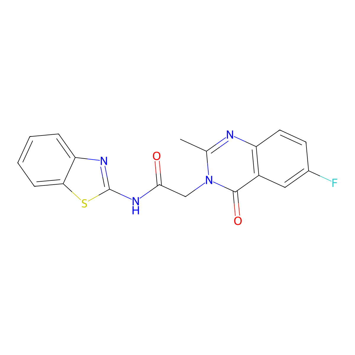 N-(benzo[d]thiazol-2-yl)-2-(6-fluoro-2-methyl-4-oxoquinazolin-3(4H)-yl)acetamide molecular structure, CAS 1574483-01-4