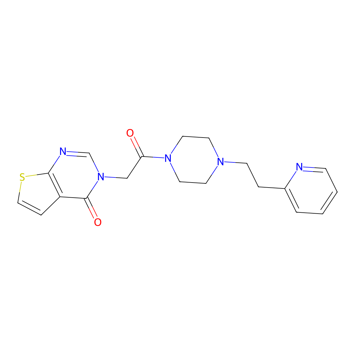 3-(2-oxo-2-{4-[2-(2-pyridyl)ethyl]piperazino}ethyl)thieno[2,3-d]pyrimidin-4(3H)-one molecular structure, CAS 1574483-05-8