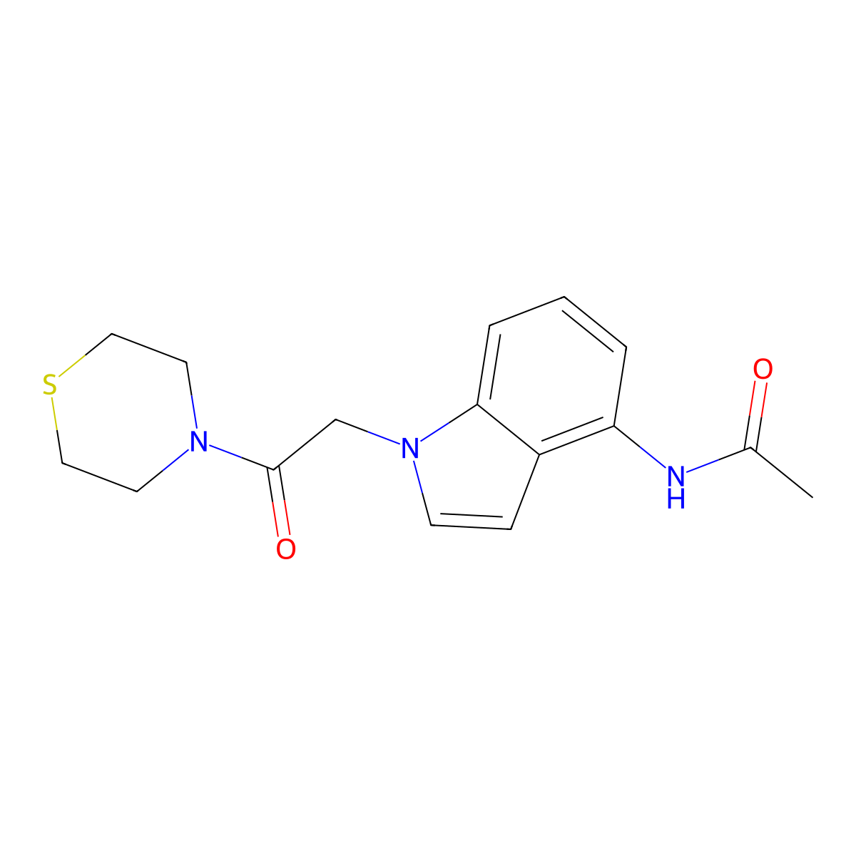 N-{1-[2-oxo-2-(thiomorpholin-4-yl)ethyl]-1H-indol-4-yl}acetamide molecular structure, CAS 1574483-08-1