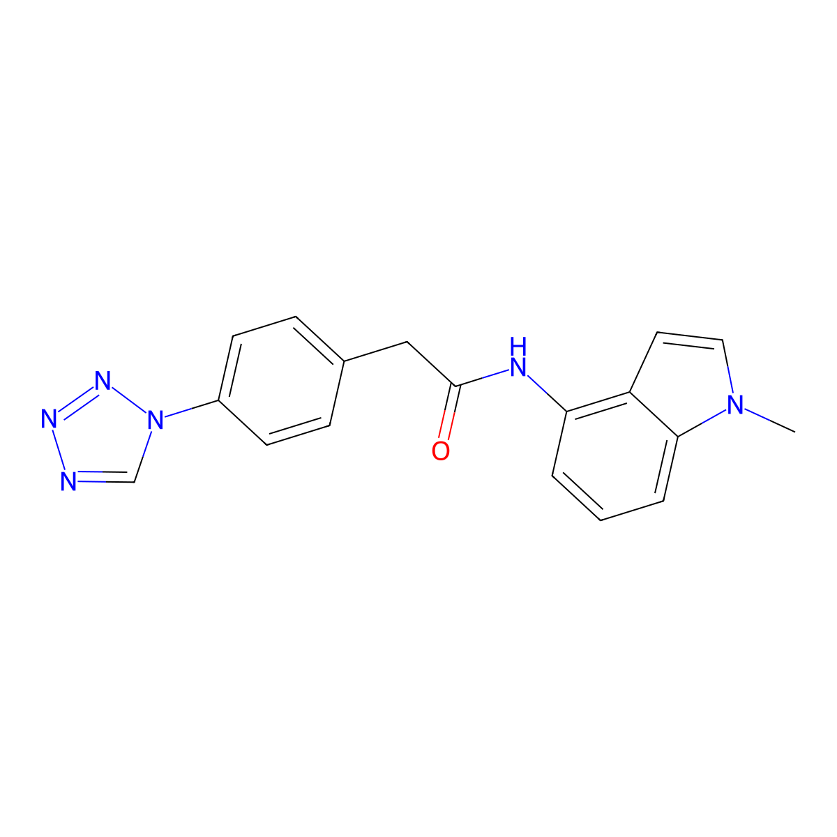 N-(1-methyl-1H-indol-4-yl)-2-[4-(1H-tetrazol-1-yl)phenyl]acetamide molecular structure, CAS 1574483-14-9