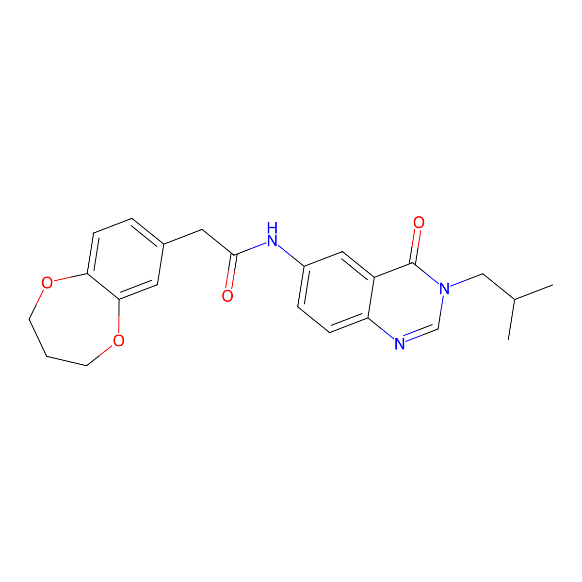 2-(3,4-dihydro-2H-1,5-benzodioxepin-7-yl)-N-[3-(2-methylpropyl)-4-oxo-3,4-dihydroquinazolin-6-yl]acetamide molecular structure, CAS 1574483-18-3