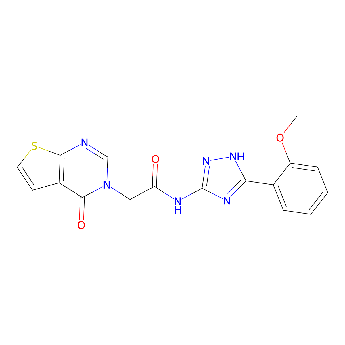 N-[3-(2-methoxyphenyl)-1H-1,2,4-triazol-5-yl]-2-(4-oxothieno[2,3-d]pyrimidin-3(4H)-yl)acetamide molecular structure, CAS 1574483-44-5