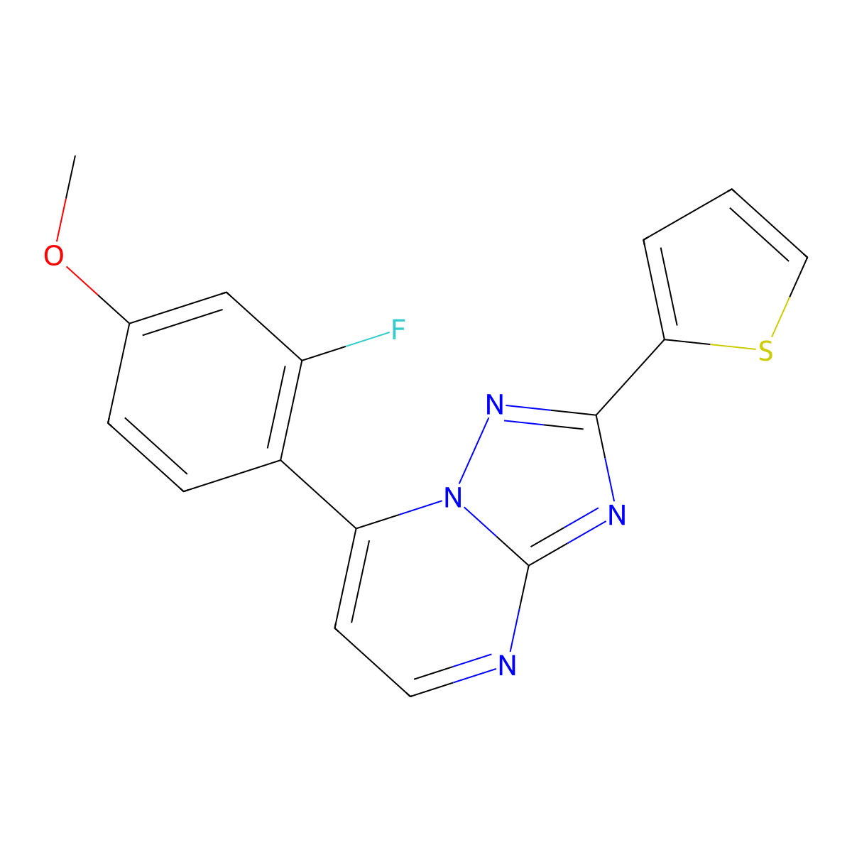 7-(2-Fluoro-4-methoxyphenyl)-2-(thiophen-2-yl)[1,2,4]triazolo[1,5-a]pyrimidine molecular structure, CAS 1574483-49-0