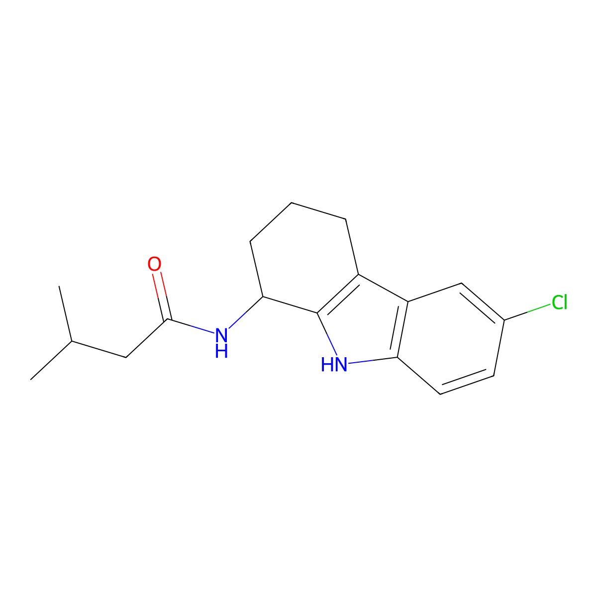 N-(6-chloro-2,3,4,9-tetrahydro-1H-carbazol-1-yl)-3-methylbutanamide molecular structure, CAS 1574483-56-9