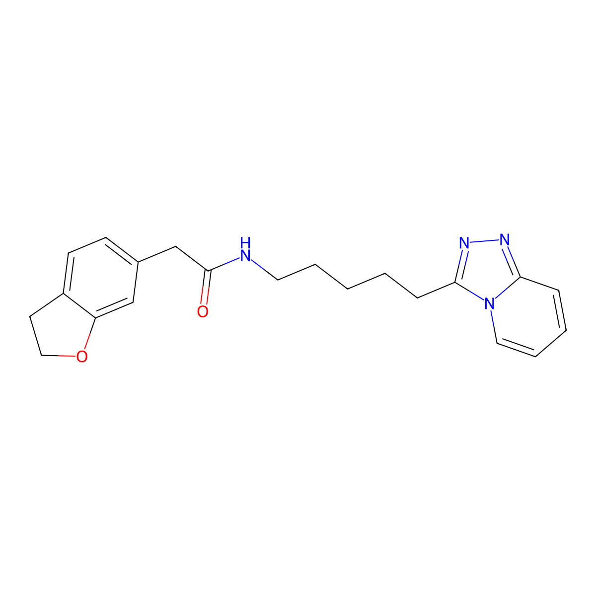 2-(2,3-dihydro-1-benzofuran-6-yl)-N-[5-([1,2,4]triazolo[4,3-a]pyridin-3-yl)pentyl]acetamide molecular structure, CAS 1574483-81-0