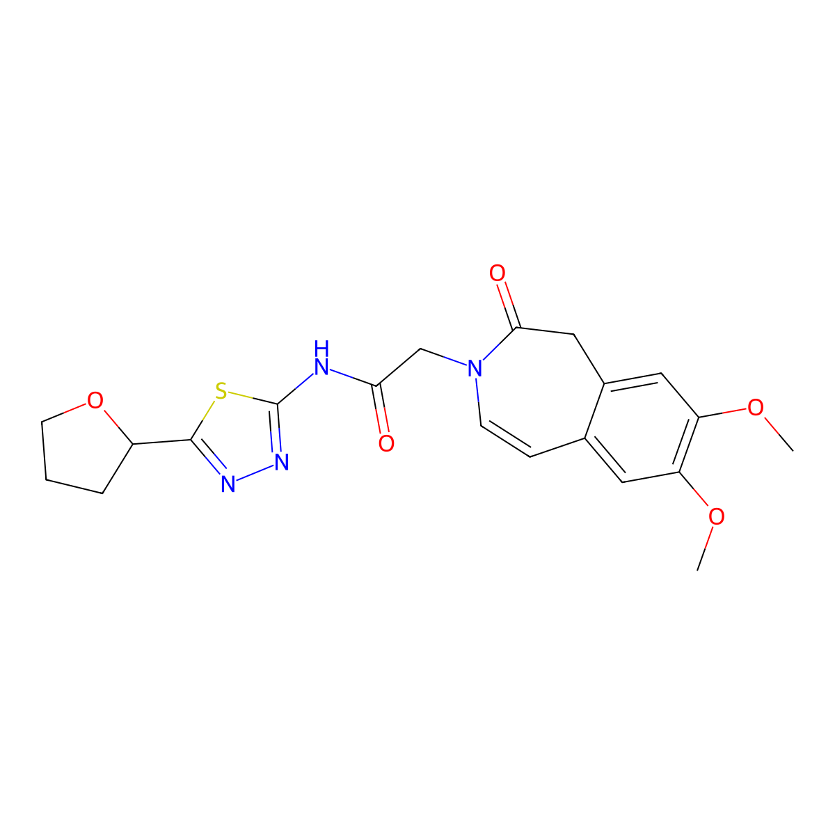 2-(7,8-dimethoxy-2-oxo-1,2-dihydro-3H-3-benzazepin-3-yl)-N-[5-(tetrahydrofuran-2-yl)-1,3,4-thiadiazol-2-yl]acetamide molecular structure, CAS 1574483-95-6