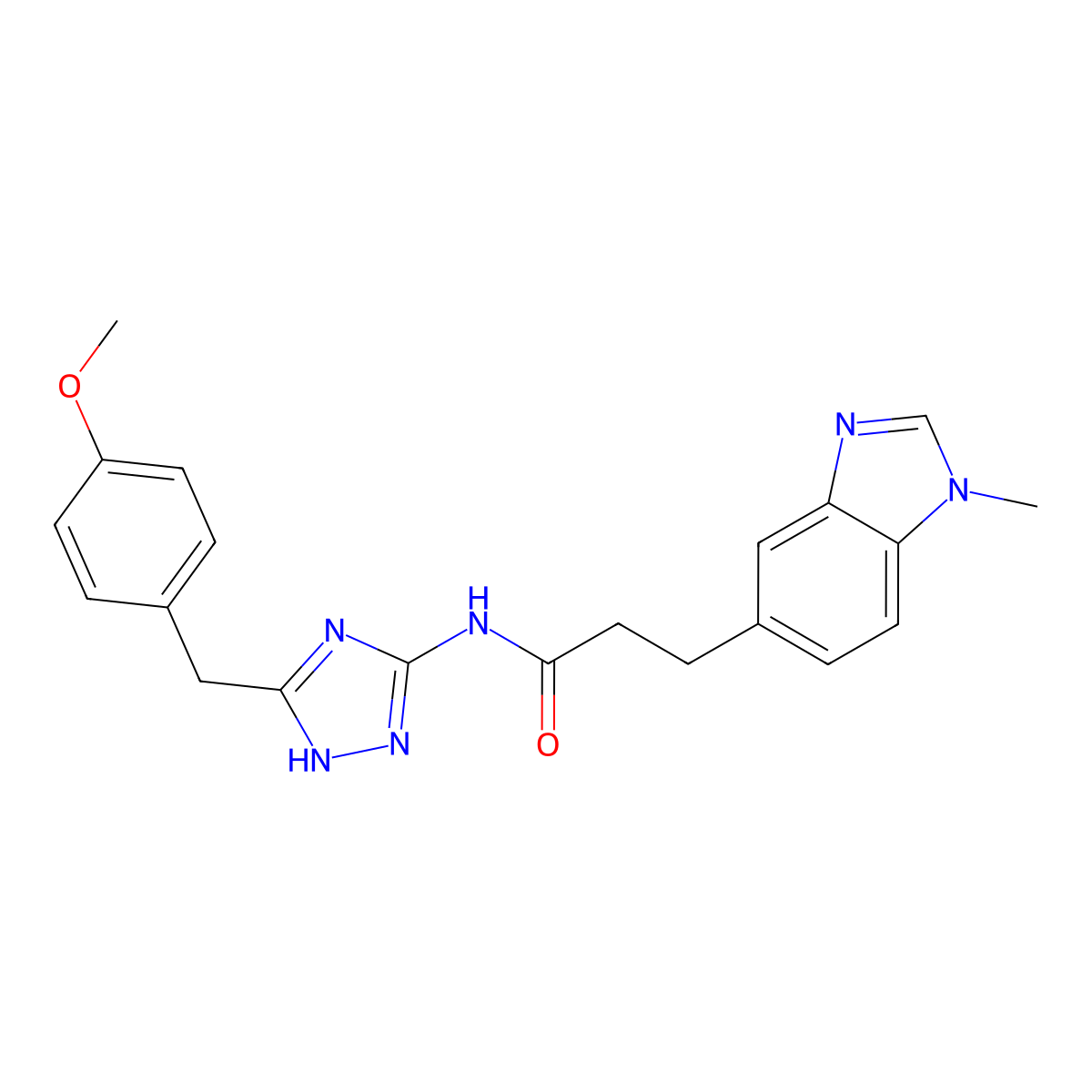 N-[3-(4-methoxybenzyl)-1H-1,2,4-triazol-5-yl]-3-(1-methyl-1H-benzimidazol-5-yl)propanamide molecular structure, CAS 1574484-09-5