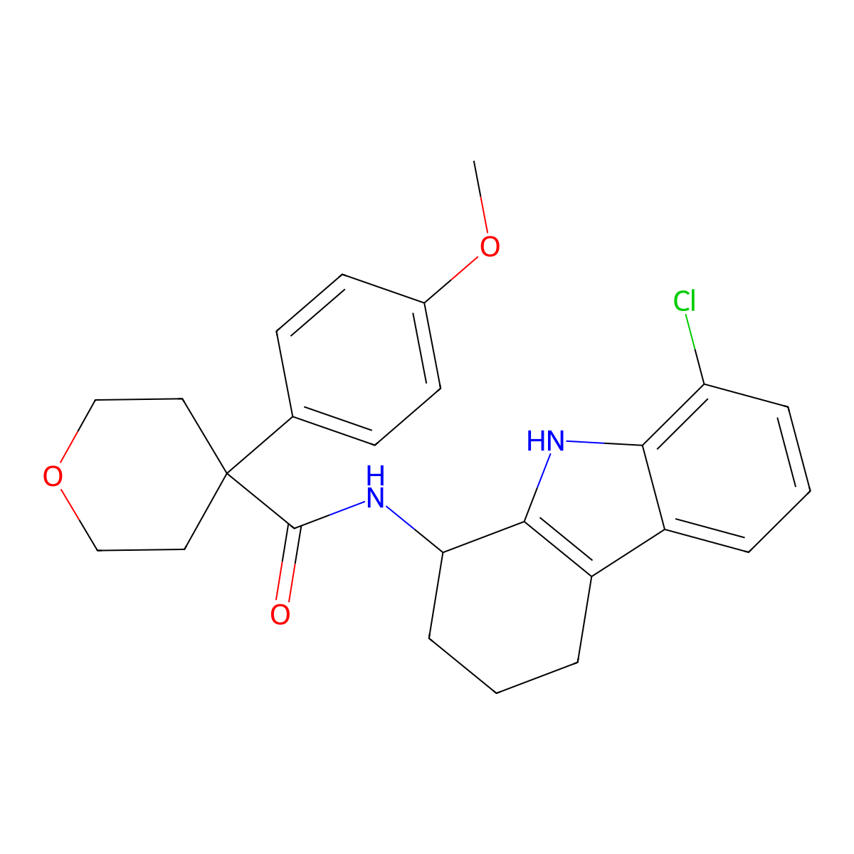 N-(8-chloro-2,3,4,9-tetrahydro-1H-carbazol-1-yl)-4-(4-methoxyphenyl)tetrahydro-2H-pyran-4-carboxamide molecular structure, CAS 1574484-10-8