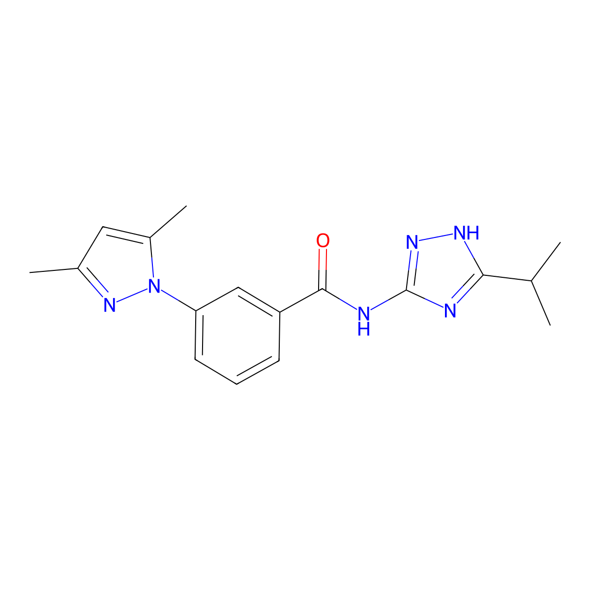 3-(3,5-dimethyl-1H-pyrazol-1-yl)-N-[3-(propan-2-yl)-1H-1,2,4-triazol-5-yl]benzamide molecular structure, CAS 1574484-58-4