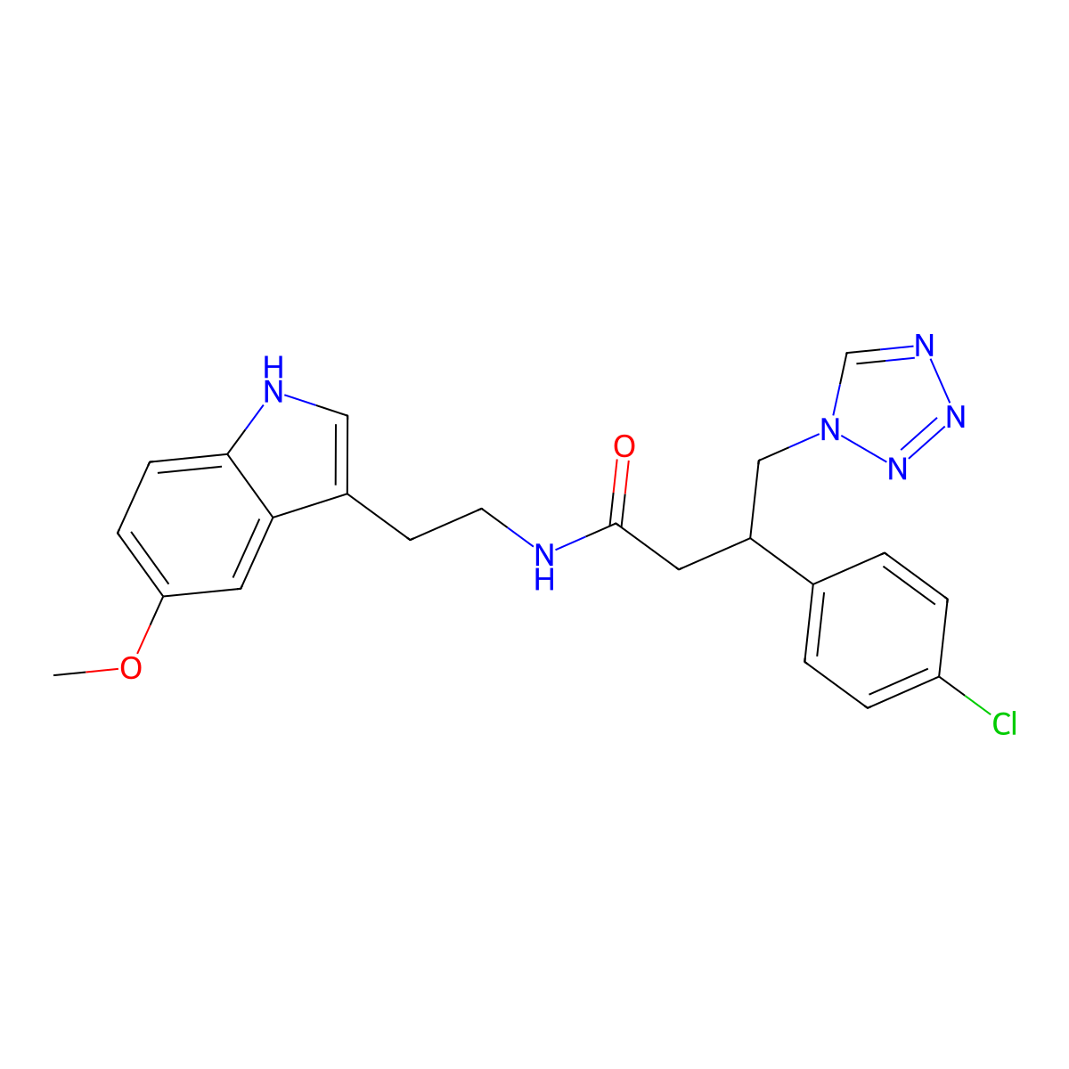 3-(4-chlorophenyl)-N-[2-(5-methoxy-1H-indol-3-yl)ethyl]-4-(1H-tetrazol-1-yl)butanamide molecular structure, CAS 1574484-59-5
