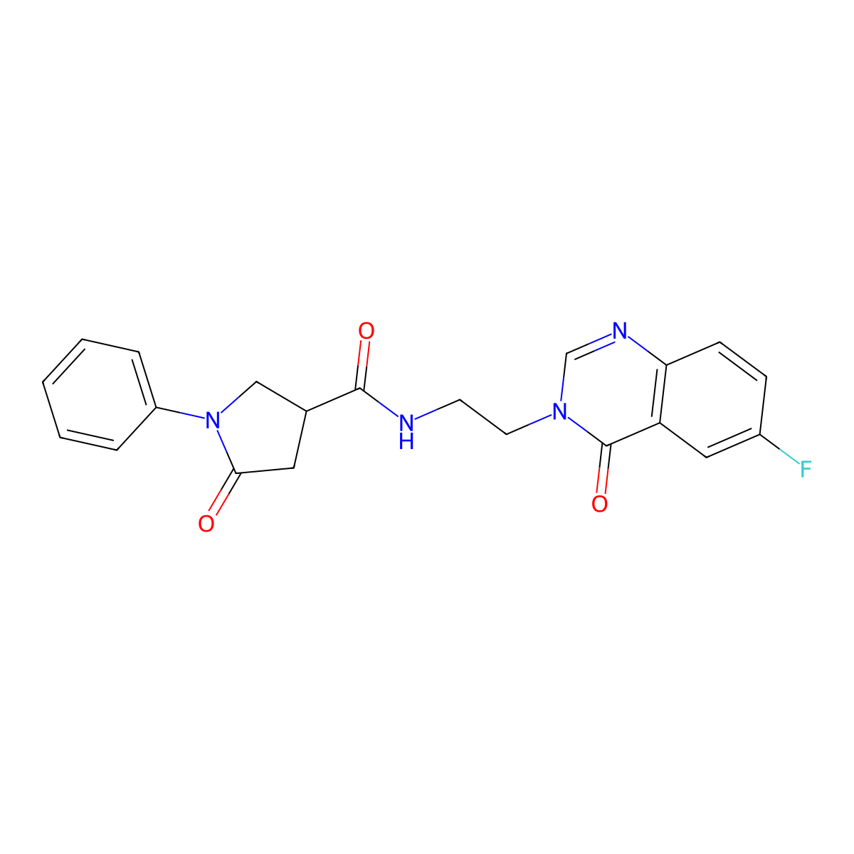 N-[2-(6-fluoro-4-oxoquinazolin-3(4H)-yl)ethyl]-5-oxo-1-phenylpyrrolidine-3-carboxamide molecular structure, CAS 1574484-66-4