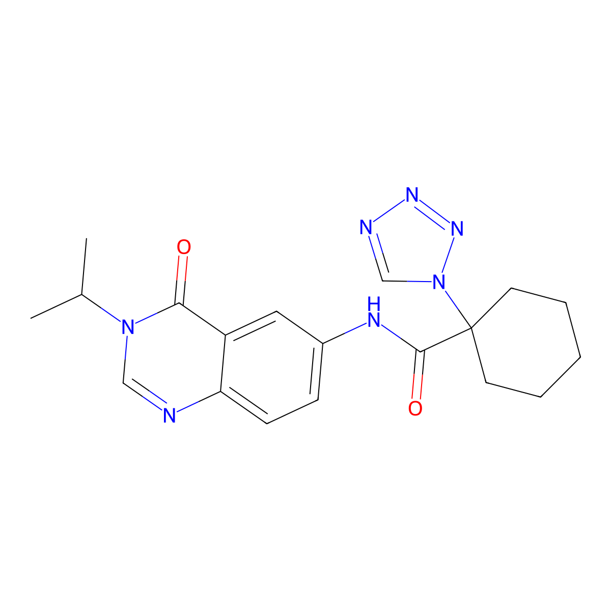 N-[4-oxo-3-(propan-2-yl)-3,4-dihydroquinazolin-6-yl]-1-(1H-tetrazol-1-yl)cyclohexanecarboxamide molecular structure, CAS 1574484-71-1
