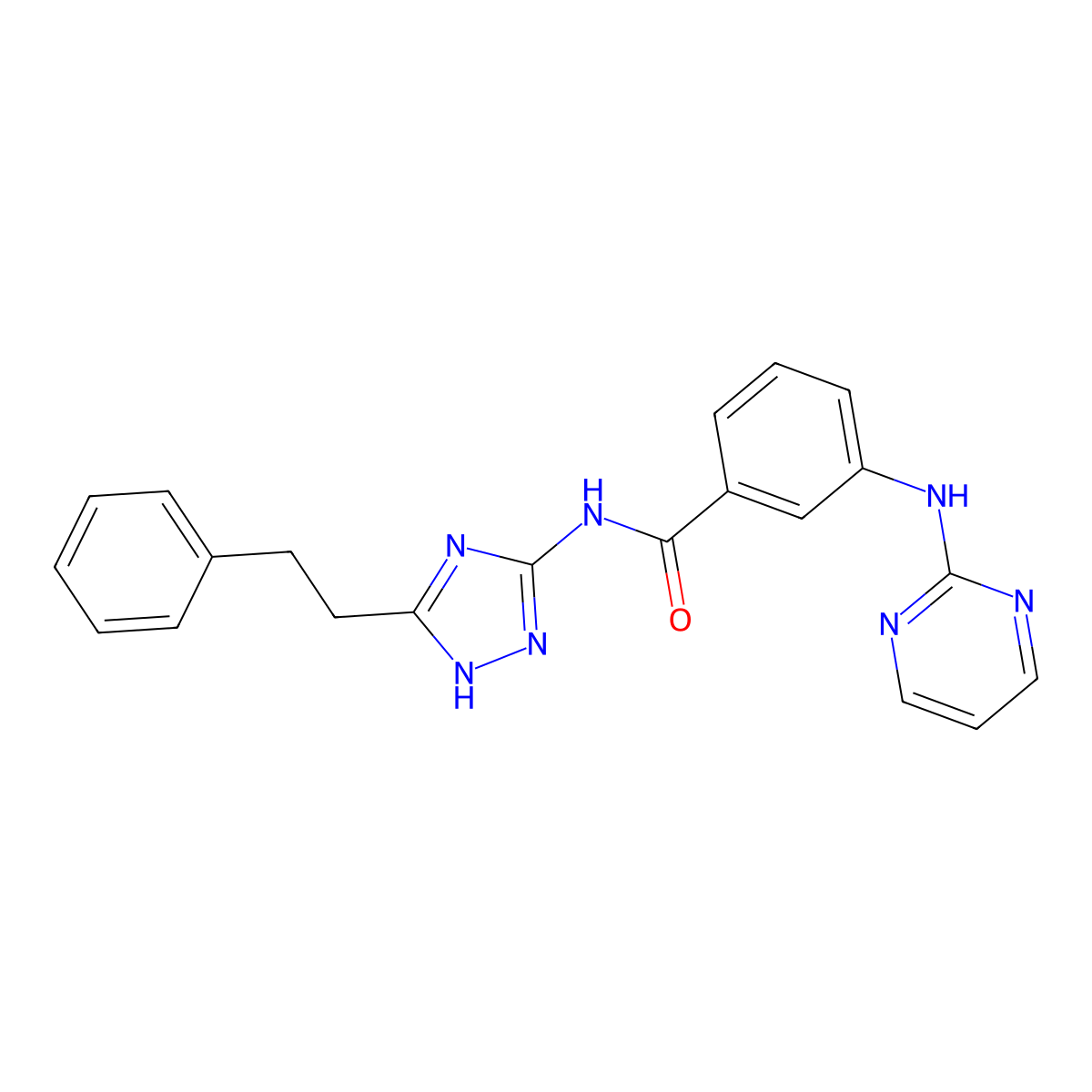 N-[3-(2-phenylethyl)-1H-1,2,4-triazol-5-yl]-3-(pyrimidin-2-ylamino)benzamide molecular structure, CAS 1574484-74-4