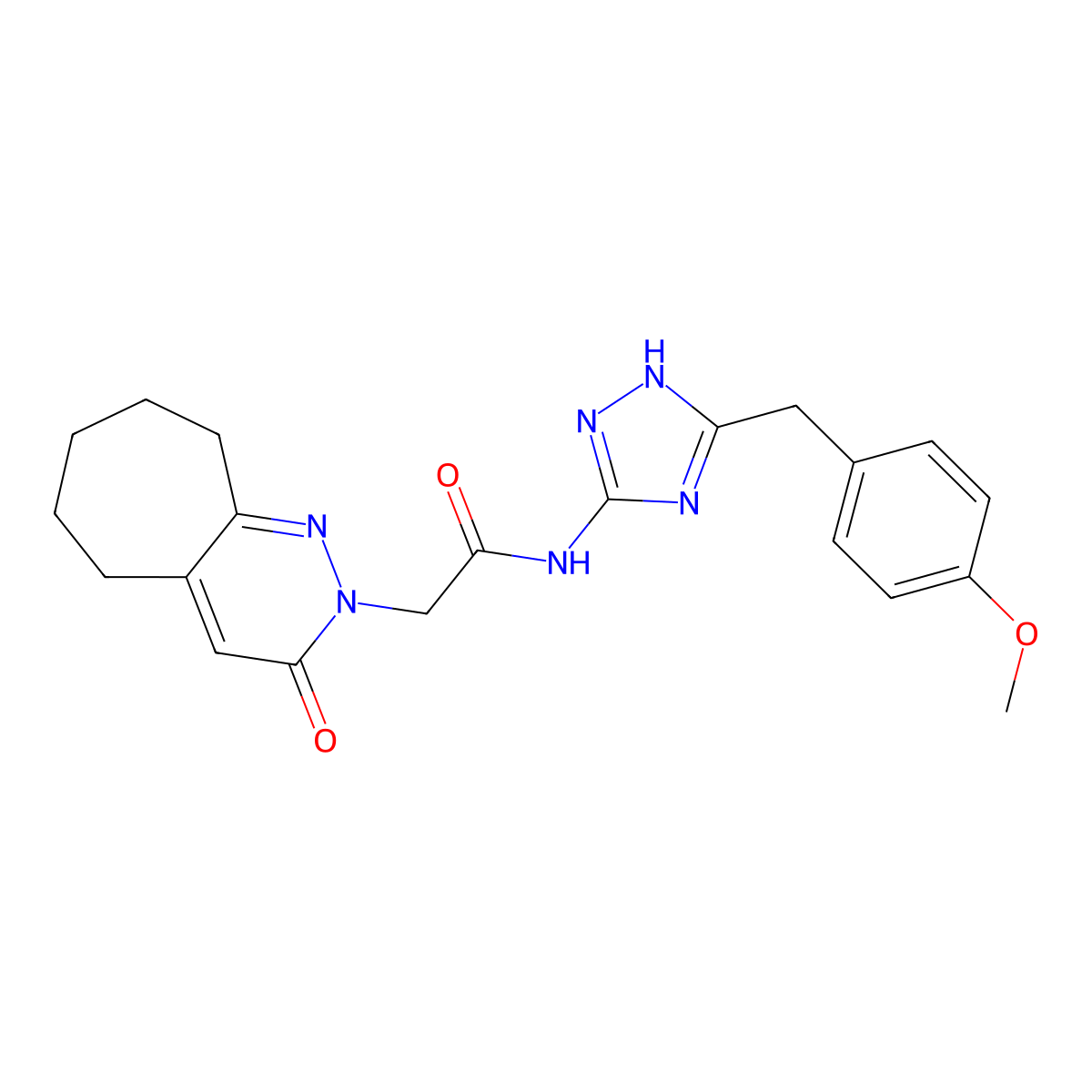 N-[3-(4-methoxybenzyl)-1H-1,2,4-triazol-5-yl]-2-(3-oxo-3,5,6,7,8,9-hexahydro-2H-cyclohepta[c]pyridazin-2-yl)acetamide molecular structure, CAS 1574485-02-1