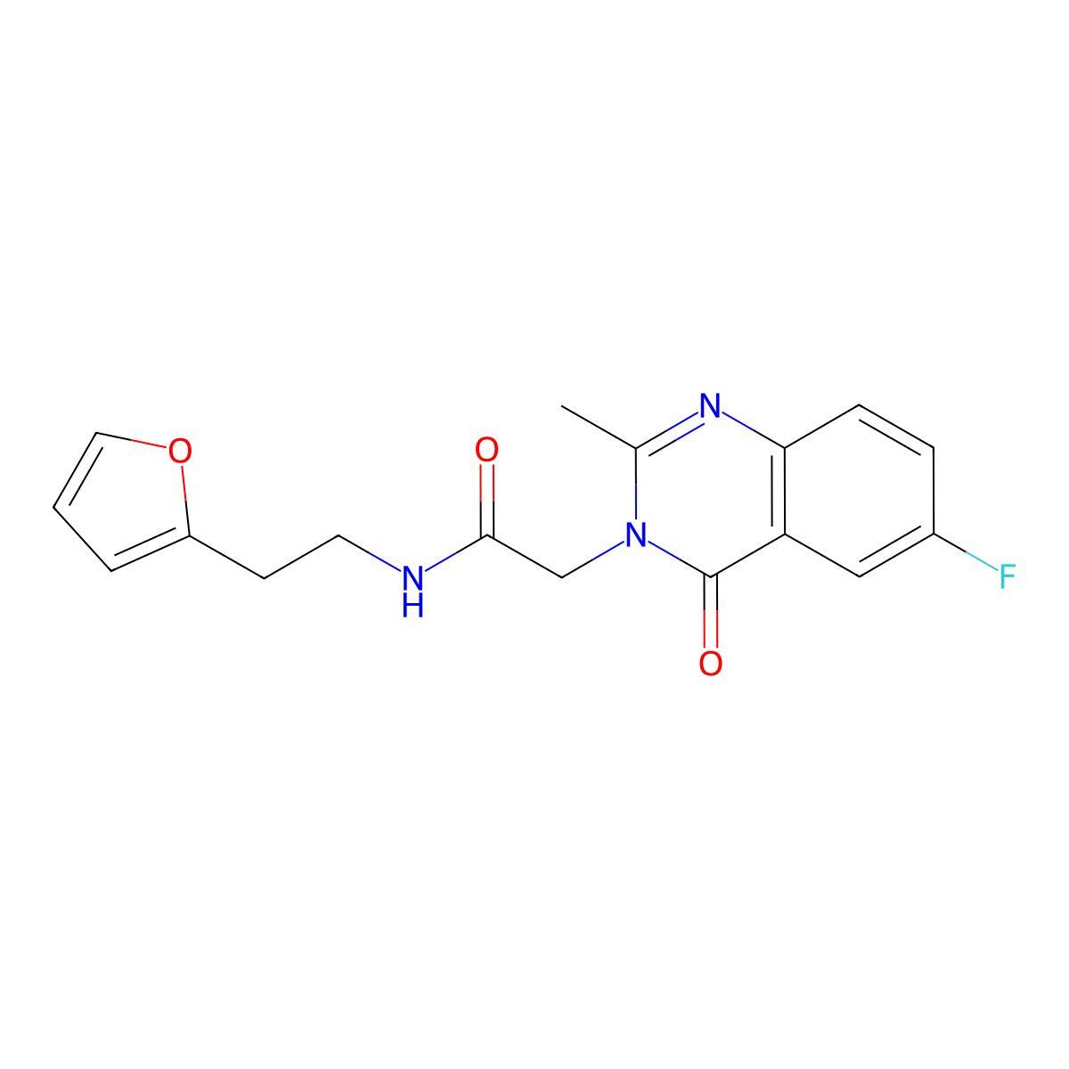 2-(6-fluoro-2-methyl-4-oxoquinazolin-3(4H)-yl)-N-[2-(furan-2-yl)ethyl]acetamide molecular structure, CAS 1574485-12-3