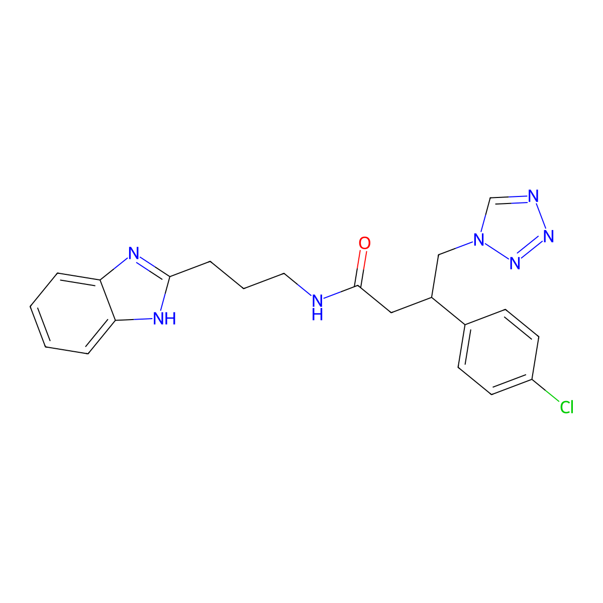 N-[3-(1H-benzimidazol-2-yl)propyl]-3-(4-chlorophenyl)-4-(1H-tetrazol-1-yl)butanamide molecular structure, CAS 1574485-14-5
