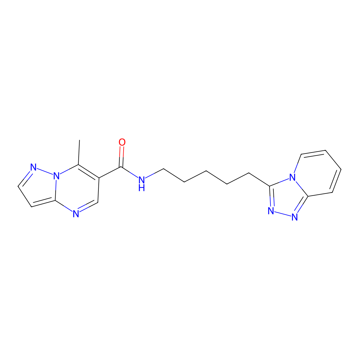 7-methyl-N-[5-([1,2,4]triazolo[4,3-a]pyridin-3-yl)pentyl]pyrazolo[1,5-a]pyrimidine-6-carboxamide molecular structure, CAS 1574485-73-6