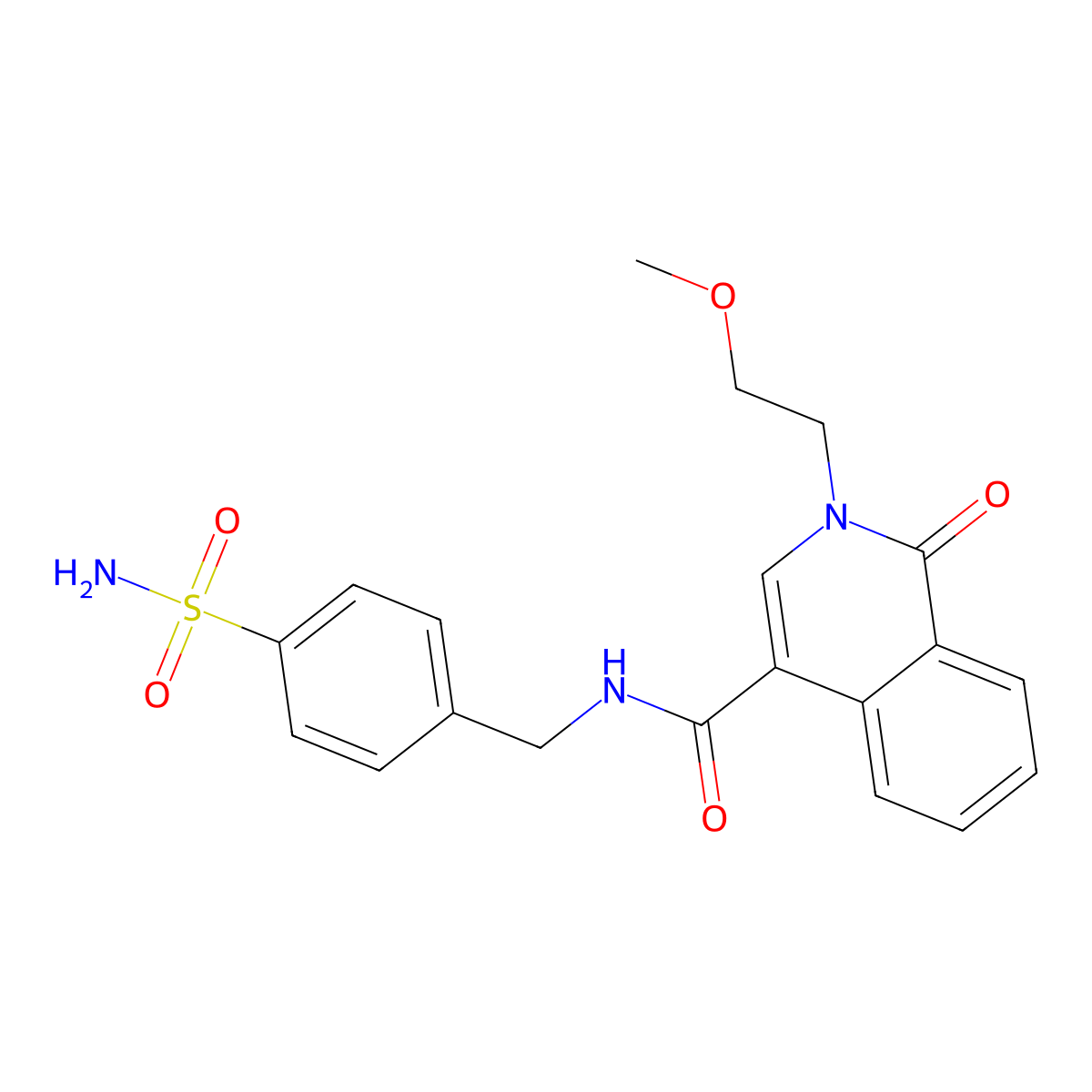 2-(2-methoxyethyl)-1-oxo-N-(4-sulfamoylbenzyl)-1,2-dihydroisoquinoline-4-carboxamide molecular structure, CAS 1574485-79-2