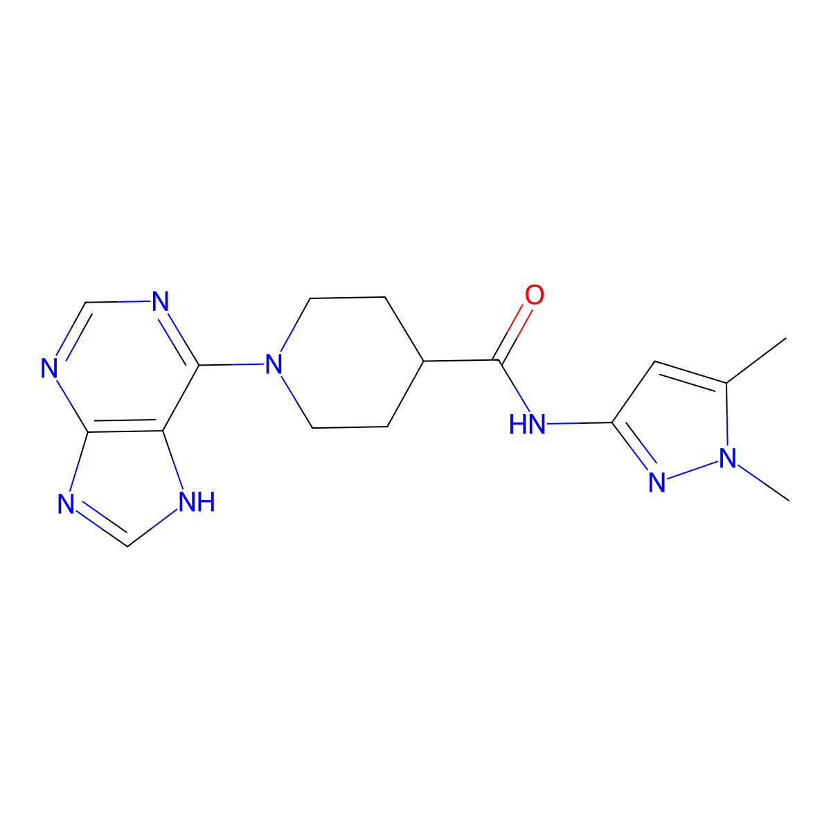 N-(1,5-dimethyl-1H-pyrazol-3-yl)-1-(9H-purin-6-yl)piperidine-4-carboxamide molecular structure, CAS 1574485-97-4
