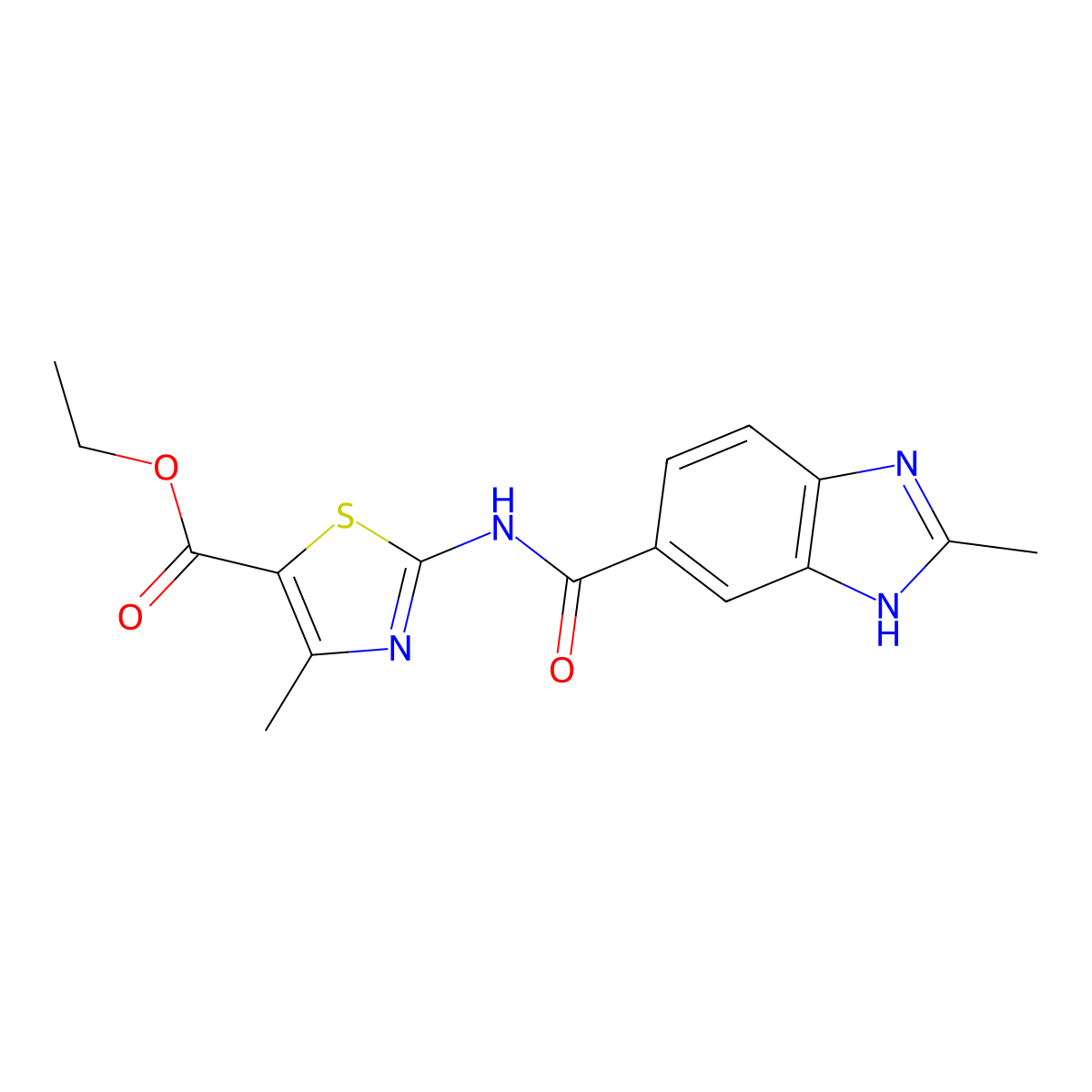 ethyl 4-methyl-2-{[(2-methyl-1H-benzimidazol-5-yl)carbonyl]amino}-1,3-thiazole-5-carboxylate molecular structure, CAS 1574492-30-0
