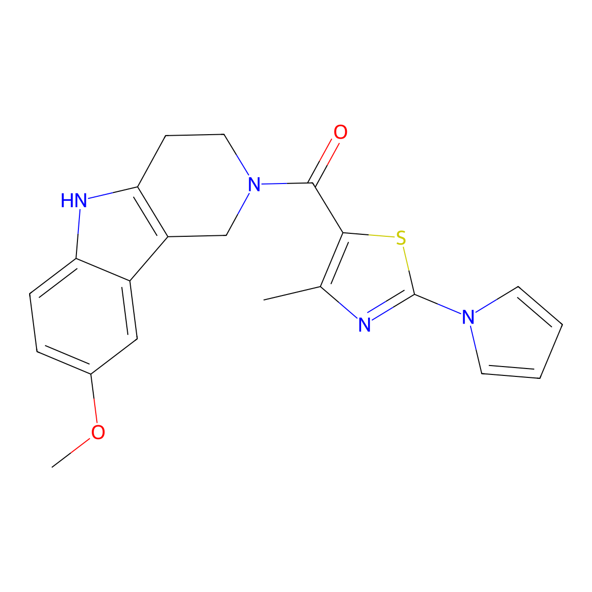 (8-methoxy-1,3,4,5-tetrahydro-2H-pyrido[4,3-b]indol-2-yl)[4-methyl-2-(1H-pyrrol-1-yl)-1,3-thiazol-5-yl]methanone molecular structure, CAS 1574492-44-6