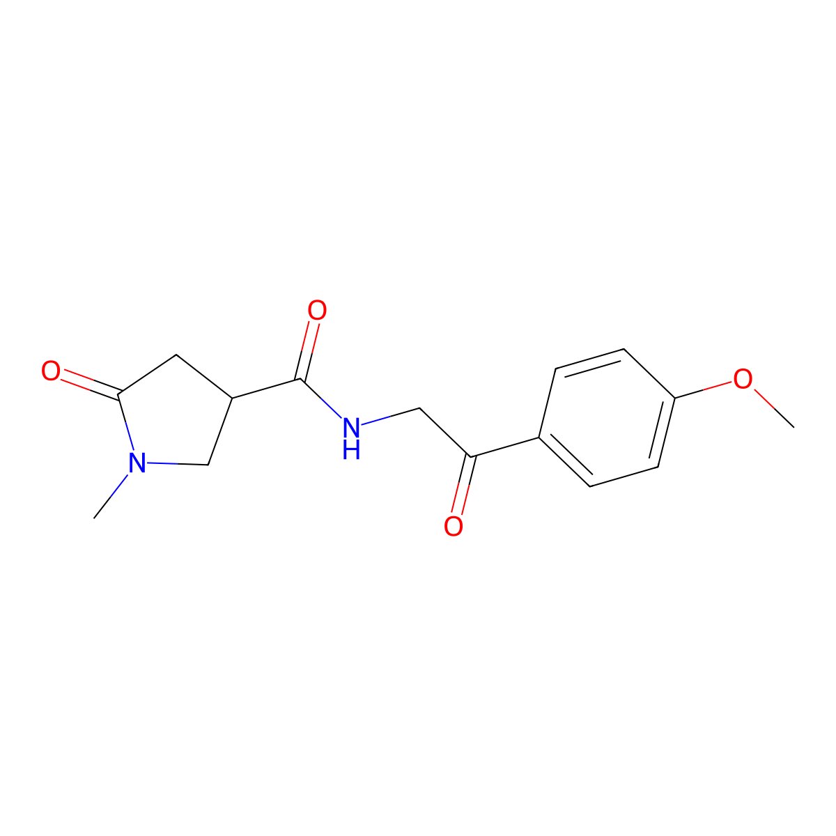 N-[2-(4-methoxyphenyl)-2-oxoethyl]-1-methyl-5-oxo-3-pyrrolidinecarboxamide molecular structure, CAS 1574492-49-1