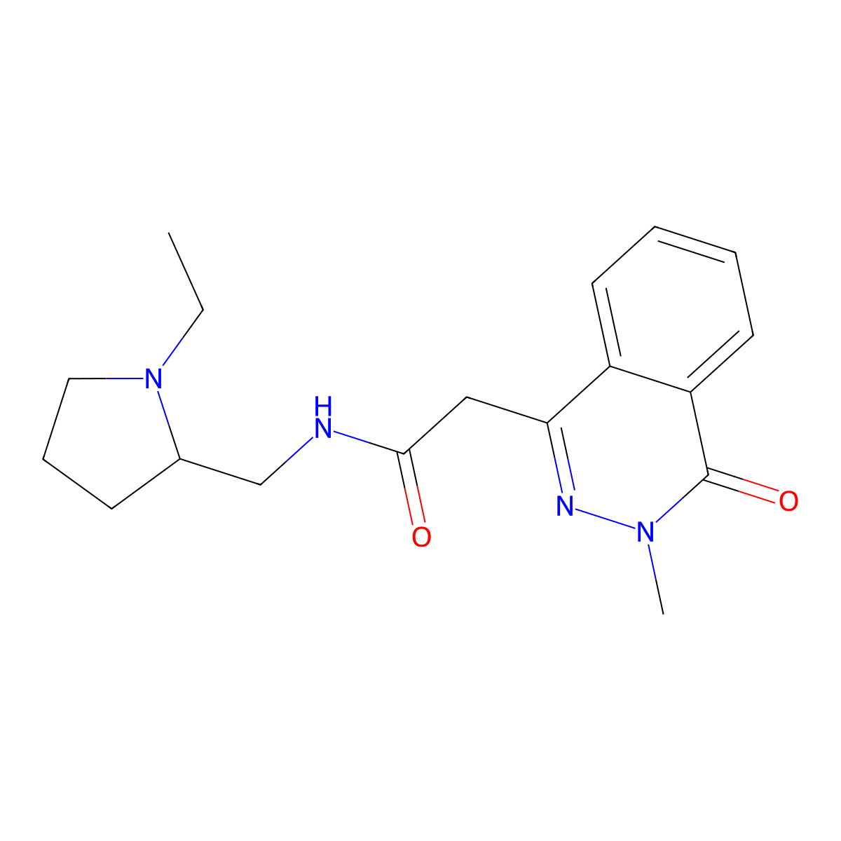 N-[(1-ethylpyrrolidin-2-yl)methyl]-2-(3-methyl-4-oxo-3,4-dihydrophthalazin-1-yl)acetamide molecular structure, CAS 1574492-51-5