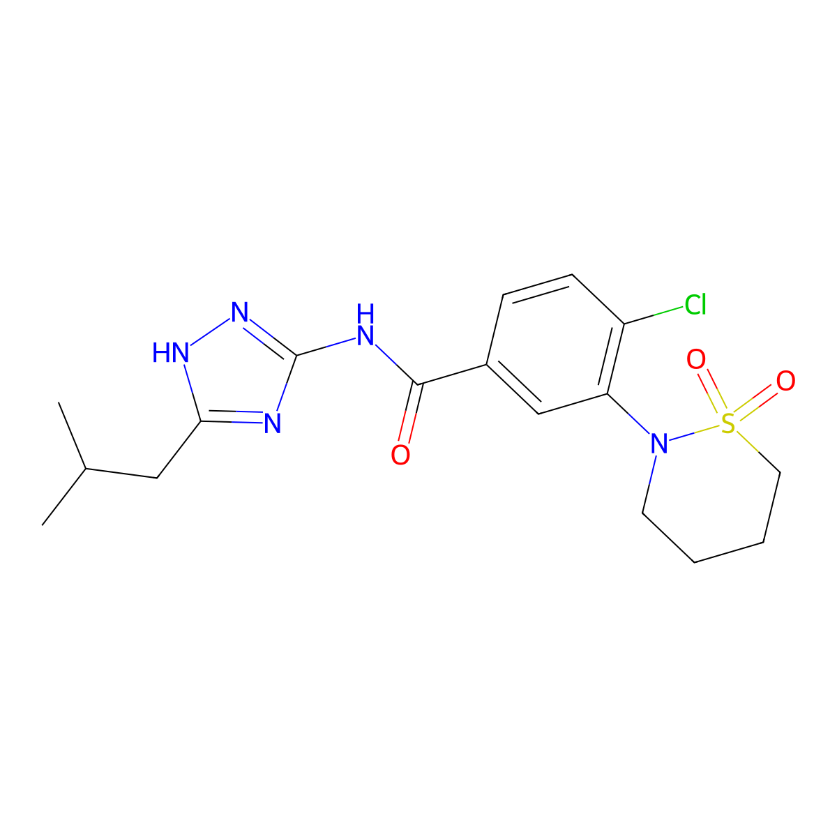 4-chloro-3-(1,1-dioxido-1,2-thiazinan-2-yl)-N-[3-(2-methylpropyl)-1H-1,2,4-triazol-5-yl]benzamide molecular structure, CAS 1574492-52-6