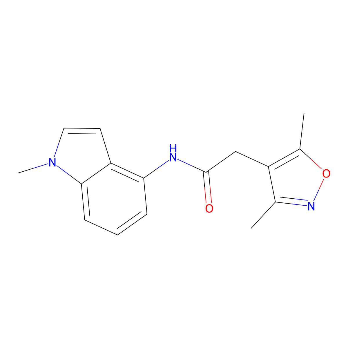 2-(3,5-dimethyl-1,2-oxazol-4-yl)-N-(1-methyl-1H-indol-4-yl)acetamide molecular structure, CAS 1574492-53-7