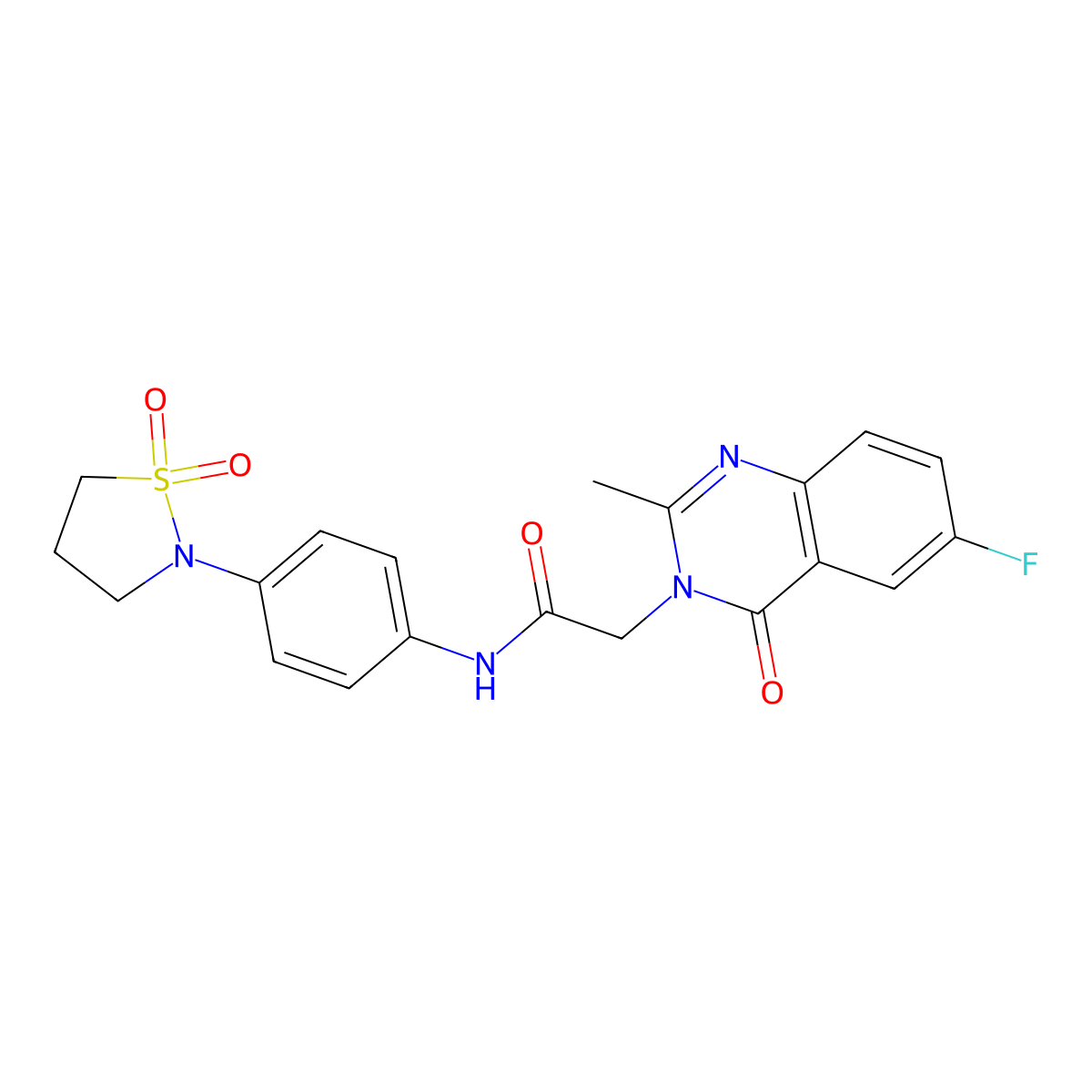 N-[4-(1,1-dioxido-1,2-thiazolidin-2-yl)phenyl]-2-(6-fluoro-2-methyl-4-oxoquinazolin-3(4H)-yl)acetamide molecular structure, CAS 1574492-65-1