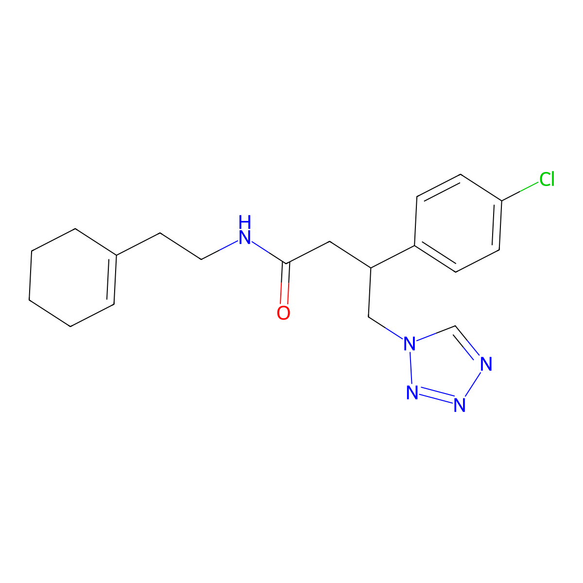 3-(4-chlorophenyl)-N-[2-(cyclohex-1-en-1-yl)ethyl]-4-(1H-tetrazol-1-yl)butanamide molecular structure, CAS 1574492-67-3