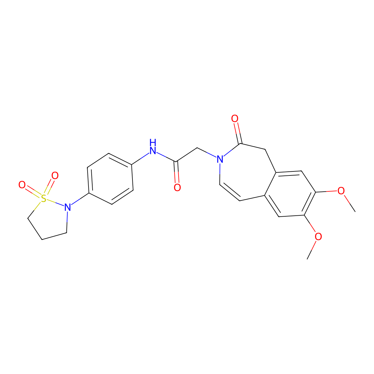 2-(7,8-dimethoxy-2-oxo-1,2-dihydro-3H-3-benzazepin-3-yl)-N-[4-(1,1-dioxido-1,2-thiazolidin-2-yl)phenyl]acetamide molecular structure, CAS 1574492-70-8