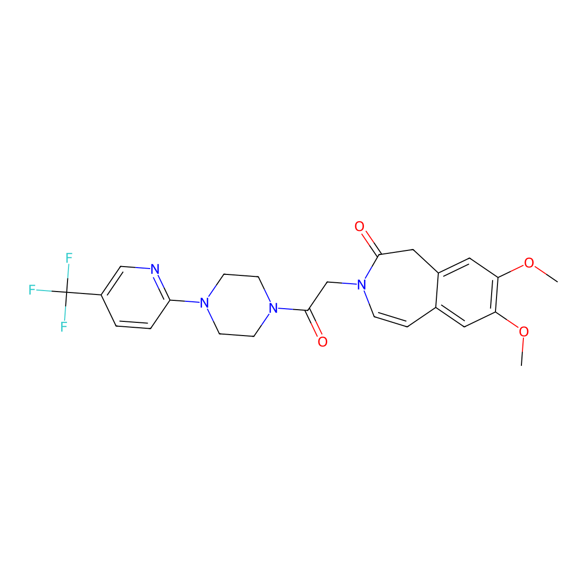 7,8-dimethoxy-3-(2-oxo-2-{4-[5-(trifluoromethyl)pyridin-2-yl]piperazin-1-yl}ethyl)-1,3-dihydro-2H-3-benzazepin-2-one molecular structure, CAS 1574492-72-0