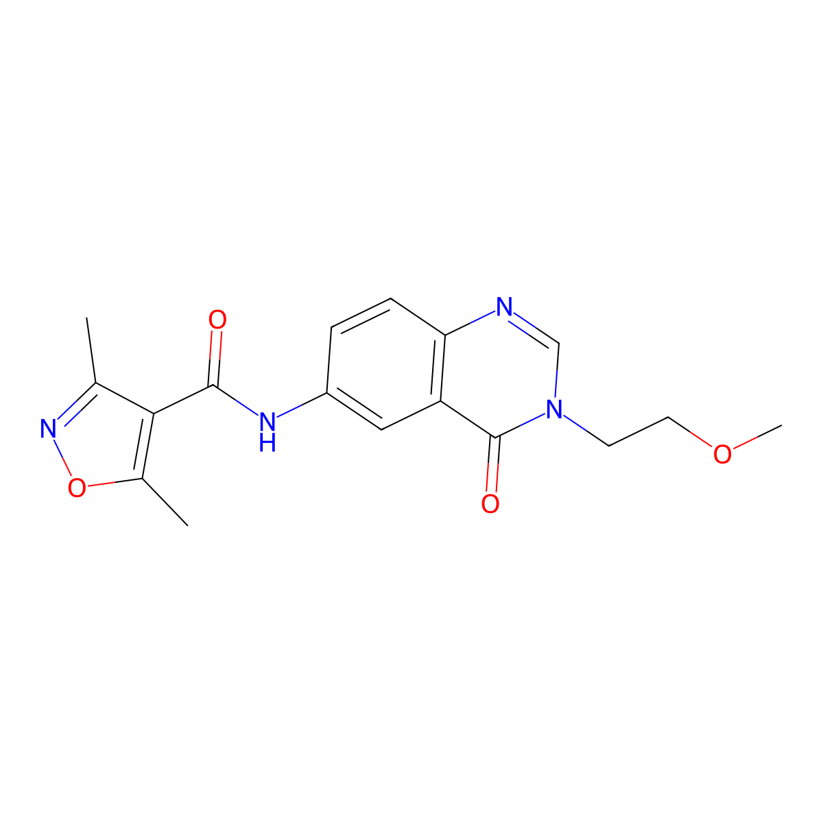 N-[3-(2-methoxyethyl)-4-oxo-3,4-dihydroquinazolin-6-yl]-3,5-dimethyl-1,2-oxazole-4-carboxamide molecular structure, CAS 1574492-85-5