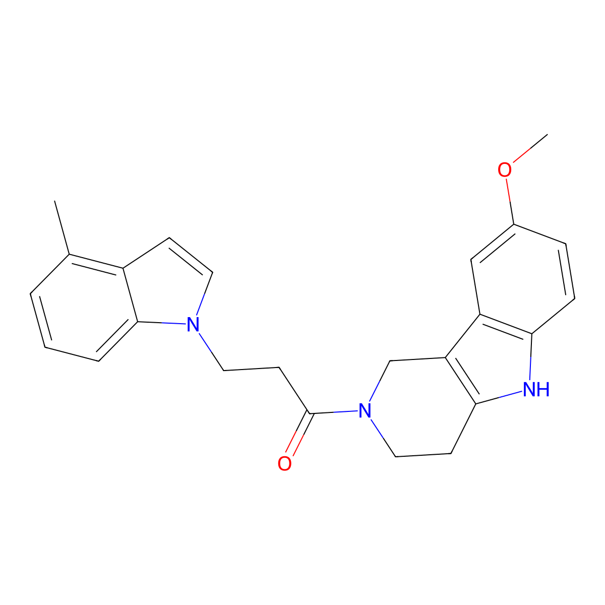 1-(8-methoxy-1,3,4,5-tetrahydro-2H-pyrido[4,3-b]indol-2-yl)-3-(4-methyl-1H-indol-1-yl)-1-propanone molecular structure, CAS 1574492-93-5