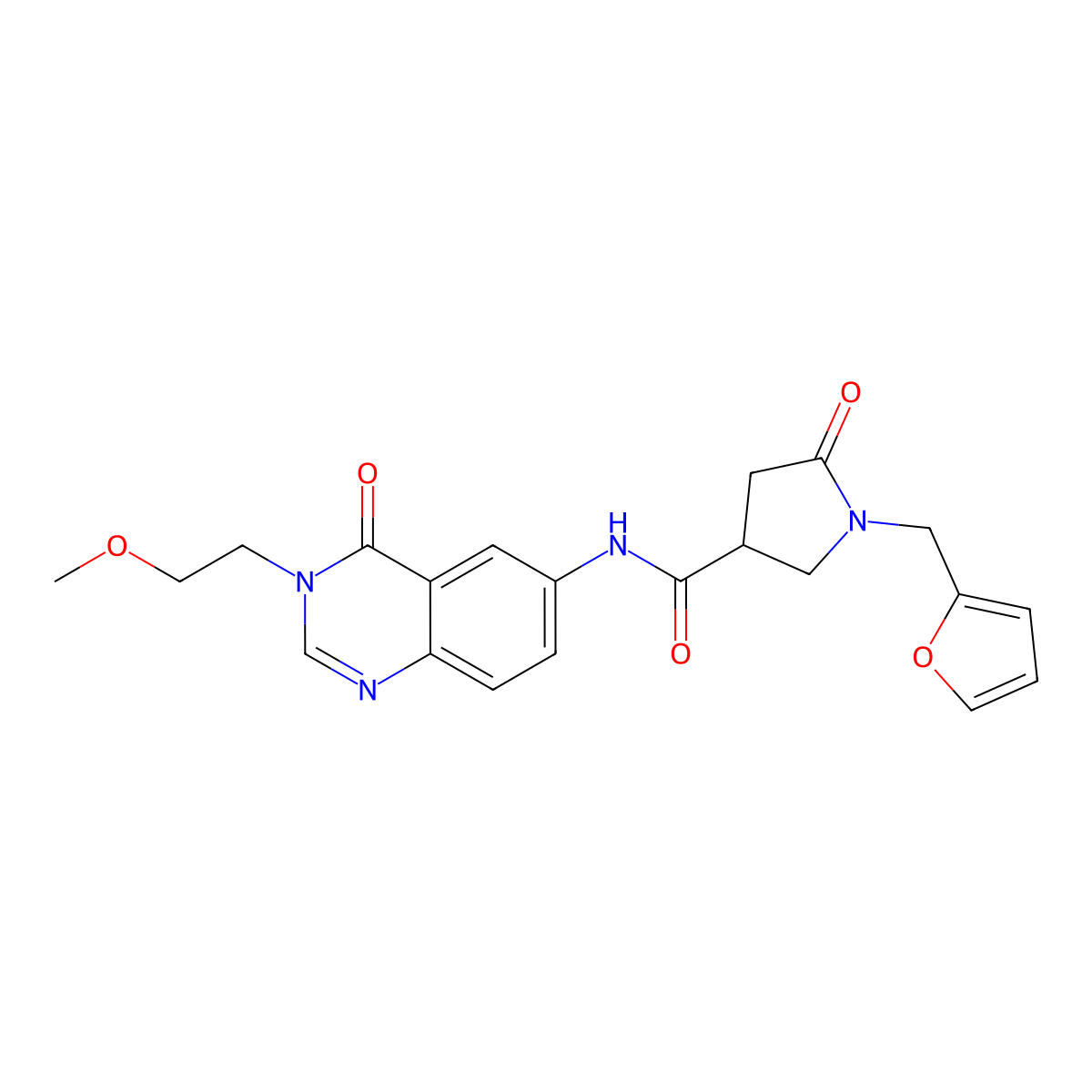 1-(furan-2-ylmethyl)-N-[3-(2-methoxyethyl)-4-oxo-3,4-dihydroquinazolin-6-yl]-5-oxopyrrolidine-3-carboxamide molecular structure, CAS 1574493-05-2