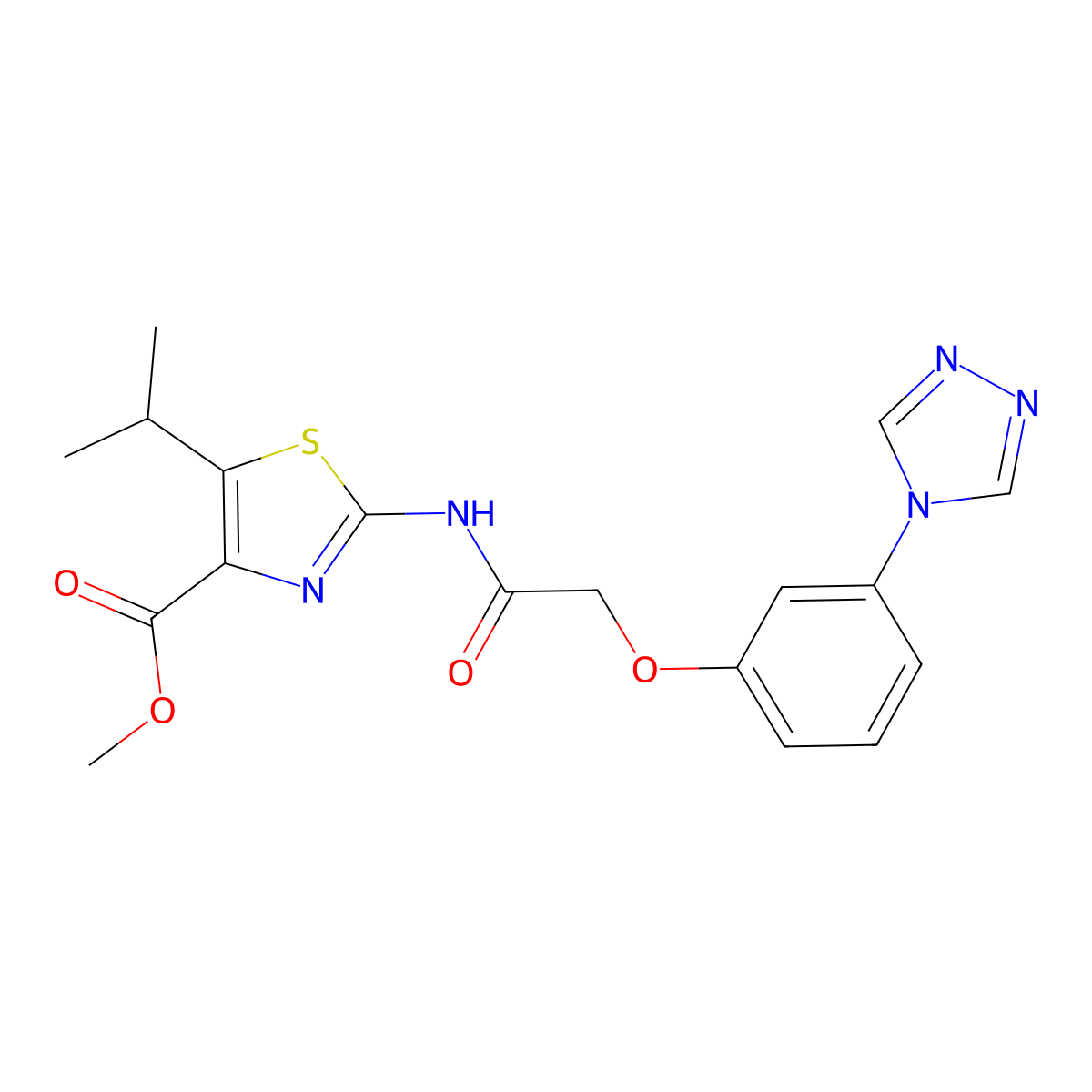 methyl 5-(propan-2-yl)-2-({[3-(4H-1,2,4-triazol-4-yl)phenoxy]acetyl}amino)-1,3-thiazole-4-carboxylate molecular structure, CAS 1574493-11-0