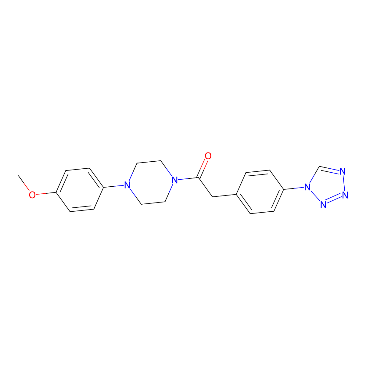 1-[4-(4-methoxyphenyl)piperazin-1-yl]-2-[4-(1H-tetrazol-1-yl)phenyl]ethanone molecular structure, CAS 1574493-24-5