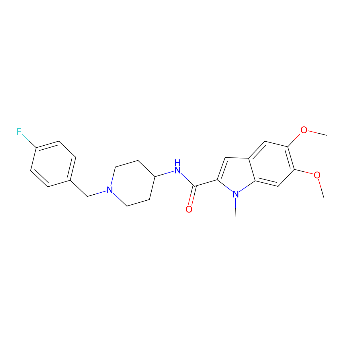 N-[1-(4-fluorobenzyl)piperidin-4-yl]-5,6-dimethoxy-1-methyl-1H-indole-2-carboxamide molecular structure, CAS 1574493-26-7