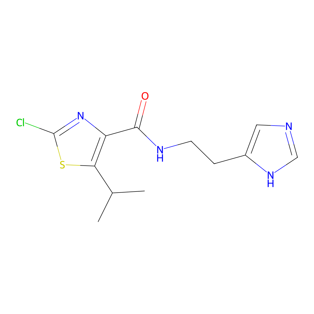 2-chloro-N-[2-(1H-imidazol-4-yl)ethyl]-5-(propan-2-yl)-1,3-thiazole-4-carboxamide molecular structure, CAS 1574493-56-3