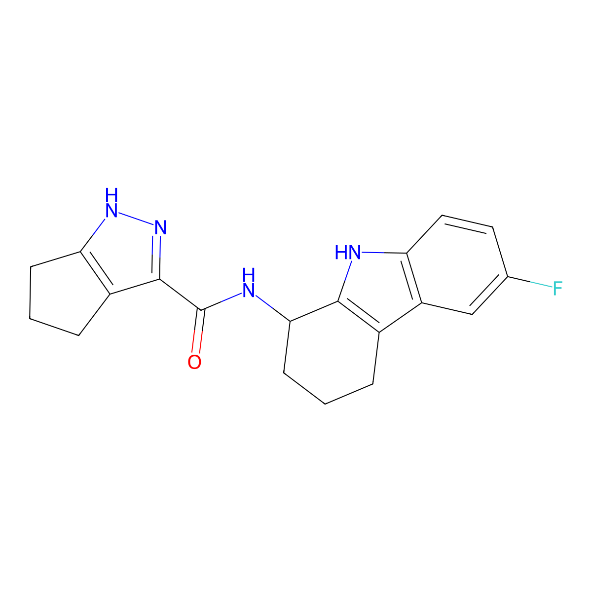 N-(6-fluoro-2,3,4,9-tetrahydro-1H-carbazol-1-yl)-1,4,5,6-tetrahydrocyclopenta[c]pyrazole-3-carboxamide molecular structure, CAS 1574493-70-1