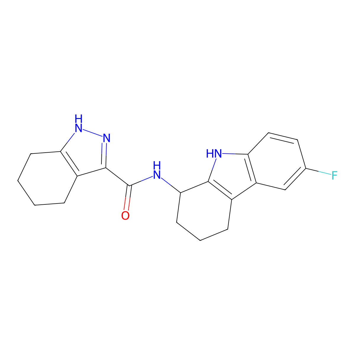 N-(6-fluoro-2,3,4,9-tetrahydro-1H-carbazol-1-yl)-4,5,6,7-tetrahydro-1H-indazole-3-carboxamide molecular structure, CAS 1574493-73-4